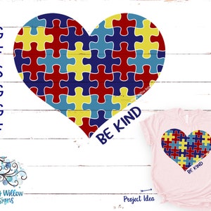 Autism Puzzle Piece Heart SVG, Be Kind Svg, DXF, PNG, Puzzle Svg, Autism Heart, Autism Heart Be Kind, Autism Svg, Be Kind Autism Svg, Png