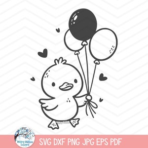 Ente SVG für Cricut, Baby Ente mit Luftballons Clipart PNG JPG, süßes Tier, alles Gute zum Geburtstag, Glückwünsche, Babyparty, Kinderzimmer, Schnittdatei
