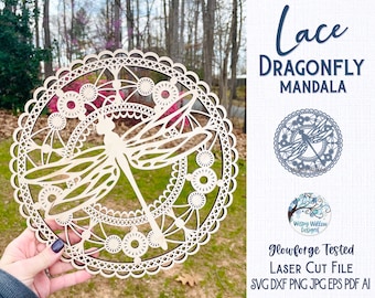 Lace Dragonfly Mandala for Glowforge or Laser Cutter SVG, Dragonfly Suncatcher Svg, Summer Wall Hanging, Wood Mandala Laser File, AI, Dxf