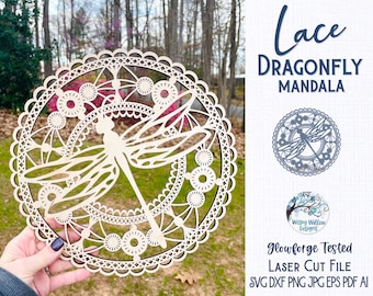 Spitze Libelle Mandala für Glowforge oder Laser Cutter SVG, Libelle Suncatcher SVG, Sommer Wandbehang, Holz Mandala Laser Datei, AI, Dxf