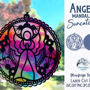 Angel Mandala Suncatcher for Glowforge or Laser Cutter SVG, In Memory, Remembrance, Memorial Sun Catcher Svg, Religious Ornament File AI DXF