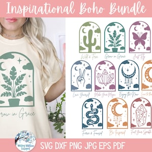 Inspirerende Boho SVG-bundel voor Cricut, mystieke hemelse kristallen, magische maan en sterren, inspirerende citaten, Witchy spirituele cut-bestanden