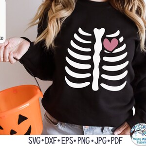 Skelett Brust mit Herz SVG, Halloween Knochen Cut File für Cricut, Brustkorb Skelett für Baby oder Kinder, Vinyl Aufkleber Datei für Silhouette Bild 2