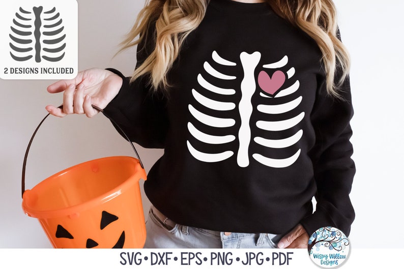 Skelett Brust mit Herz SVG, Halloween Knochen Cut File für Cricut, Brustkorb Skelett für Baby oder Kinder, Vinyl Aufkleber Datei für Silhouette Bild 2