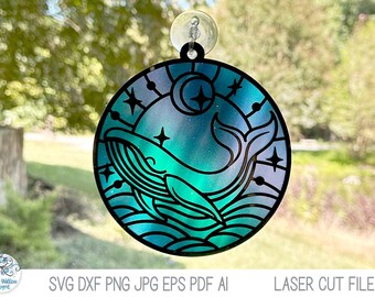 Whale Suncatcher for Laser Cutter SVG File, Summer Beach Ornament, Nautical Ocean Animal, Xtool, Glowforge