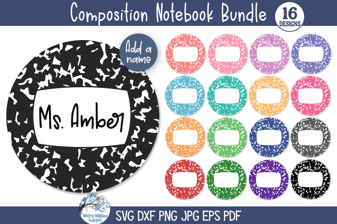 Composition Notebook SVG Bundle, Personalized Name Sticker Labels for ...