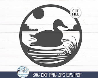 Duck on Lake SVG voor Cricut, Mallard Duck Round Sign, Bird Shirt Design voor mannen, Duck on Water, Hunting Animal SVG Png Jpg Download File