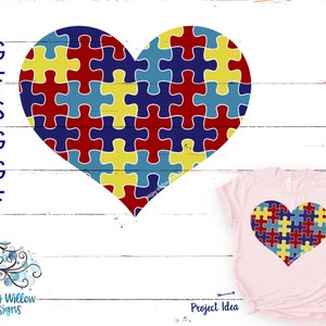 Autism Puzzle Piece Heart SVG for Cricut, Autism Svg, Autism Heart Puzzle PNG, Autism Heart Color with Puzzle Pieces, Vinyl Decal Cut File