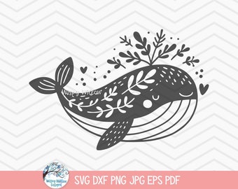 Whale SVG for Cricut, Boho Baby Whale Animal Clipart PNG JPG, Cute Whimsical Ocean Animal, Beach, Sea Animal, Baby Shower, Nursery, Cut File