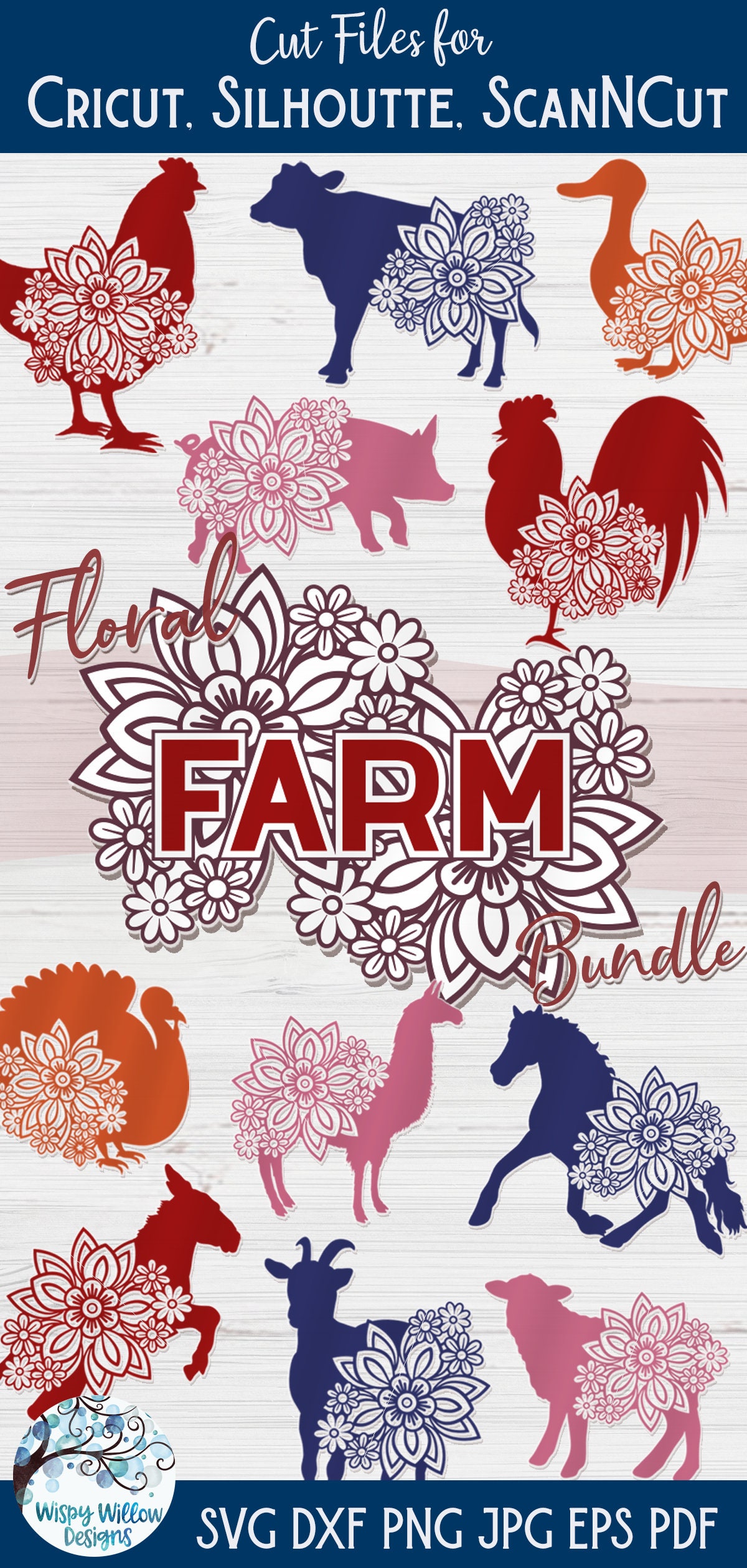 Floral Farm SVG Bundle, Farm Animals With Flowers Svgs, Farm Animals ...