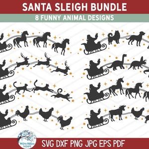 Lustiges Tier Weihnachtsmann-Pferdeschlitten SVG, Einhorn, Pferd, Schwein, Kuh, Huhn, Hahn, Dinosaurier, Hund, Katze, Kinderweihnachtshemd PNG Cricut Design