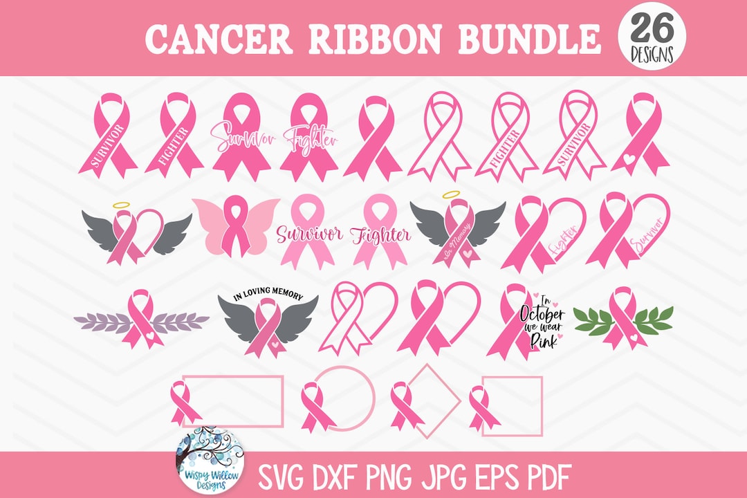 Breast Cancer Ribbon SVG Bundle for Cricut, Pink Cancer Awareness ...