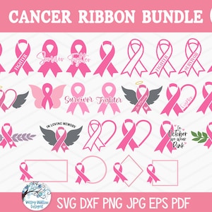 Brustkrebs Band SVG Bundle für Cricut, Rosa Krebs Bänder, Krebs Band Monogramm Rahmen PNG, Überlebende, Kämpfer, geschnitten Datei