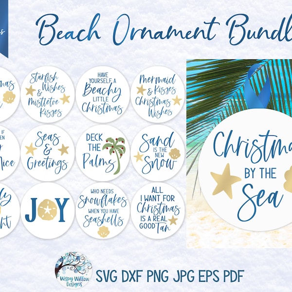 Beach Christmas Ornament SVG Bundle, Tropical Christmas Svg, Beach Christmas SVG, Christmas At The Sea, Funny Christmas, SVG for Cricut