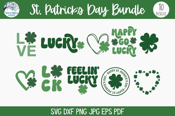 St. Patrick's Day SVG Bundle for Cricut, Feelin' Lucky, Shamrock Silhouette, St. Patty's Day Funny Shirt Designs PNG, Four Leaf Clover