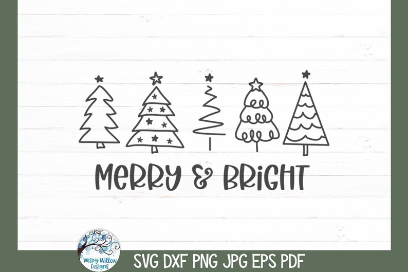 Merry and Bright SVG for Cricut, Christmas Tree Doodles, Merry ...