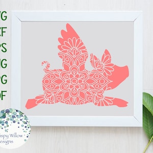 Flying Pig Mandala SVG for Cricut, Mandala Animal SVG, Cute Pig Zentangle Svg, Pretty Funny Pig Vinyl Decal File Clipart for Silhouette