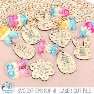 Ostern Pop It Keychain SVG-Datei-Bundle für Laser Cutter, niedlichen Osterhase Kaninchen, Osterei, Korb-Tag-Geschenk für Kinder, Glowforge, xTool