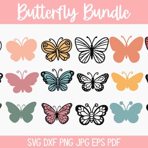 Schmetterling SVG Bundle für Cricut, geschichtete Schmetterlinge, Schmetterling Silhouette Clipart PNG JPG, einfache Schmetterlinge, Vinyl Cut File Download