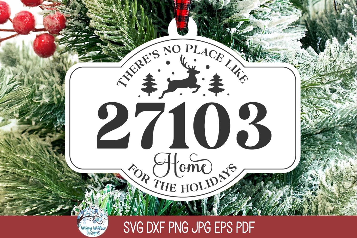 Zip Code Christmas Ornament SVG File for Laser Cutter, There's No Place Like Home For the Holidays, Reindeer, Xtool, Glowforge, Home Town