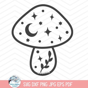 Cogumelo Mágico SVG, Cogumelo Celestial com Estrelas e Lua Dxf, Camisa Boho Mística para Mulheres, Arquivo de Corte Celestial Witchy para Decalques Cricut