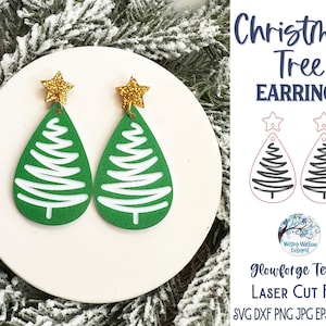 Christmas Tree Earring File SVG for Glowforge or Laser Cutter, Christmas Tree with Star Dangle Earring Design, Laser Engraved Jewelry File