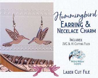 Hummingbird Earring File for Glowforge or Laser Cutter, Bird Earring, Dangly Earring, Wood Earring, Glowforge Craft, Laser Cut Earring File