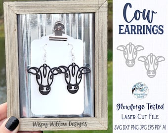 Cow Earring SVG for Glowforge or Laser Cutter, Farm Animal Jewelry, Cow Face Earring File, Glowforge Jewelry Craft, Laser Cut Earring File