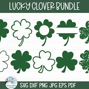 Paquete SVG de trébol de la suerte para Cricut, silueta de trébol del día de San Patricio, trébol de cuatro hojas de la suerte PNG del día de San Patricio, archivo de corte de calcomanía de vinilo