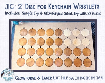 Jig for 2&quot; Round Wood Disc for Wristlet Keychains, Bracelet Disc Jig Template File for Glowforge or Laser Cutter, SVG, AI, DXF, Pdf, Png,