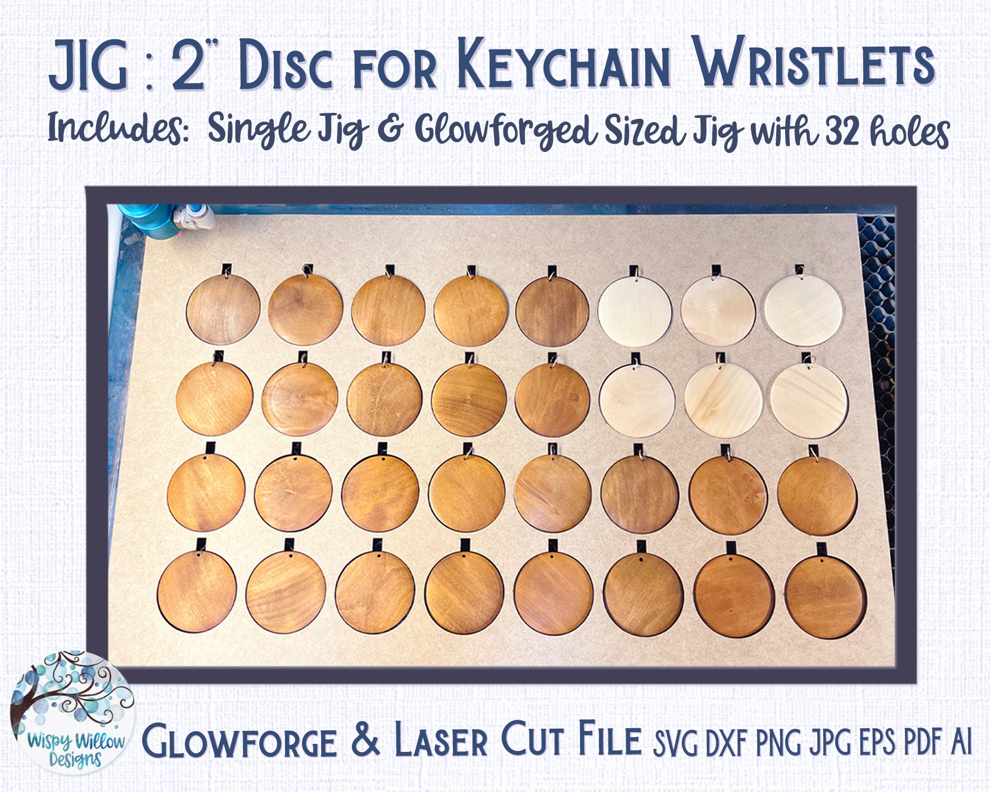 Jig for 2 Round Wood Disc for Wristlet Keychains, Bracelet Disc Jig  Template File for Glowforge or Laser Cutter, SVG, AI, DXF, Pdf, Png, -   Canada