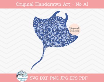 Stingray Floral Mandala SVG-Datei für Cricut, Sommer Urlaub Strand Tier PNG, Nautical Ocean Vinyl Aufkleber Cut File