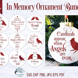 Lot d'ornements de Noël en mémoire pour Cricut – ornement personnalisé en souvenir d'oiseau cardinal, ornement rond ange souvenir commémoratif