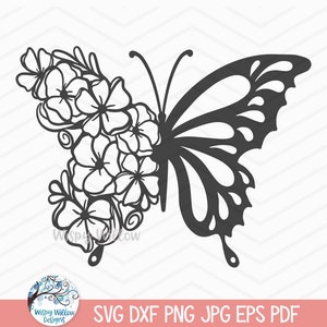 Papillon floral SVG pour Cricut, papillon volant avec fleurs, demi-fleur papillon, animal printanier, mandala d'été, fichier sticker vinyle