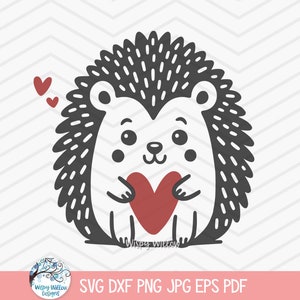 Ouriço SVG para Cricut, bebê ouriço com coração, dia dos namorados, animal fofo da floresta da floresta PNG JPG, chá de bebê caprichoso, arquivo de berçário