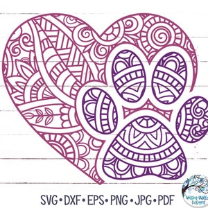 Paw Print Heart Mandala SVG, Paw Print Zentangle SVG, Hond Mandala Svg, Pet Paw Print Mandala, Animal Mandala, Vinyl Decal Bestand voor Cricut afbeelding 3