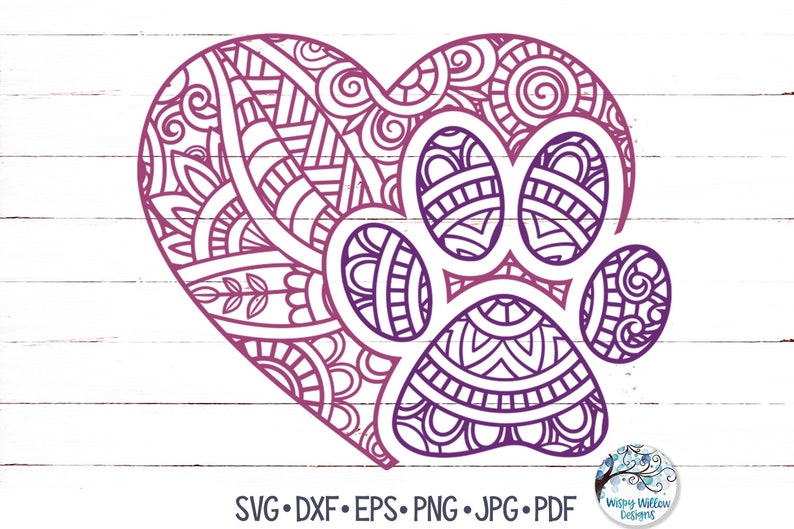 Paw Print Heart Mandala SVG, Paw Print Zentangle SVG, Hond Mandala Svg, Pet Paw Print Mandala, Animal Mandala, Vinyl Decal Bestand voor Cricut afbeelding 3