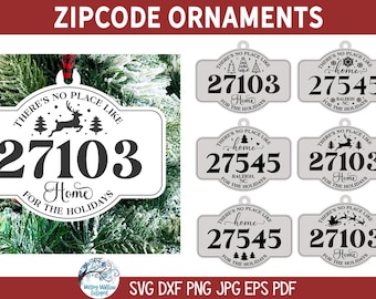 Não há lugar como o lar para o pacote SVG de férias para Cricut, enfeite de Natal com código postal, nova casa, cidade, vinil e arquivo de corte a laser