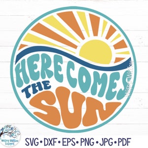 Here Comes The Sun SVG, Summer Beach ronde SVG voor Cricut, gelaagde strandvakantie PNG Jpg voor sublimatie, vinyl decal gesneden bestand downloaden