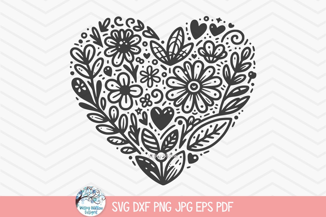 Flower Heart SVG for Cricut, Valentine's Day Wildflower Doodles, Floral ...