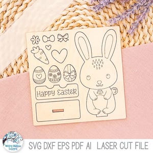 Kit fai da te per bambini coniglietto pasquale che salta fuori file SVG per laser cutter, decorazioni da colorare pasquali in piedi, simpatico coniglio primaverile Glowforge, xTool
