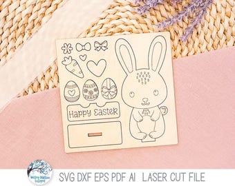 Easter Bunny DIY Kids Pop Out Craft Kit SVG File for Laser Cutter, Easter Stand Up Coloring Decor, Cute Spring Rabbit Glowforge, xTool