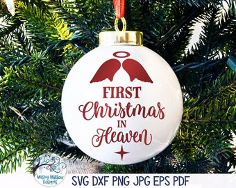 SVG de Primera Navidad en el Cielo, SVG de Adorno Conmemorativo Navideño, SVG de Ala de Ángel, SVG de Adorno en Memoria, PNG, Archivo de Calcomanía de Vinilo para Cricut