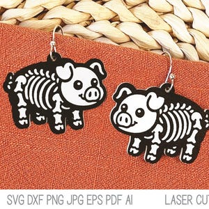 Pig Skeleton Earring SVG File for Laser Cutter, Farm Animal Halloween Jewelry for Glowforge, Xtool, Funny Hog Animal, Pig Earring Design