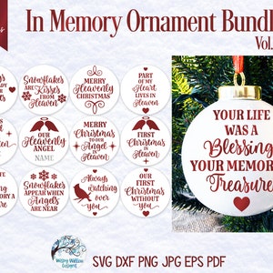 In Memory Christmas Ornament SVG-bundel vol 2, ronde Memorial Remembrance ornamenten, Your Wings Ware Ready, SVG-vinyl decalbestand voor de Cricut