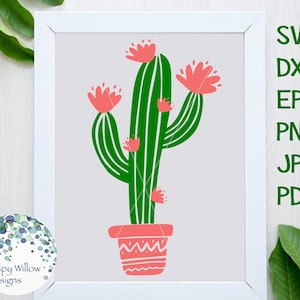 Bloemencactus SVG, DXF, png, eps, jpg, digitale download, bloeiende cactus SVG, cactus met bloemen, Cricut, silhouet, stickerbestand, boho-svg