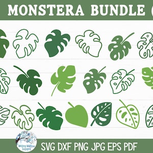 Monstera Leaf SVG Bundle for Cricut, Tropical Leaves Silhouette, Monstera Leaf Outline, Clip Art PNG, JPG, Summer Plant Vinyl Decal Cut File