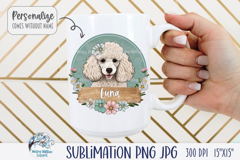 White Poodle Dog Sublimation Png With Flowers Personalized - Etsy