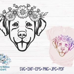 Dog with Floral Headband SVG, Dog with Flowers SVG, Dog Mandala, Floral Dog, Hippie Dog Svg, Cricut, Vinyl Decal Cut File, Dog Shirt Design