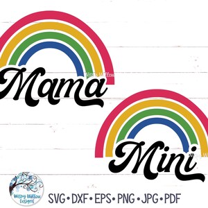 Retro Mama und Mini SVG, Groovy Regenbogen Mama und ich, Regenbogen Mama und Mini Sublimation Png, JPG, passende Shirt Designs, Kleinkind Shirt